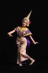 Khon show Asian woman in traditional costume of Thailand
