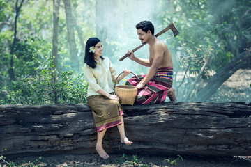 Asian people couple in rural of Thailand