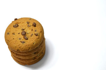 Chocolate chips cookies isolated on white