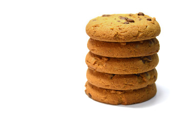 Chocolate chips cookies isolated on white