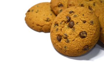 Chocolate chips cookies isolated on white