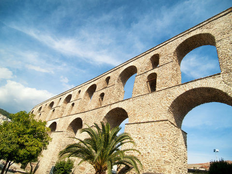 Ancient roman aqueduct in Kavala, Greece. Called Kamares.