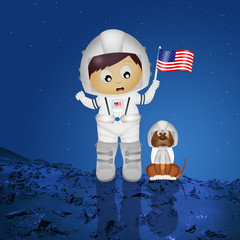 baby astronaut with puppy