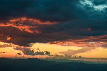 Beautiful summer landscape in the mountains with the sun at dawn