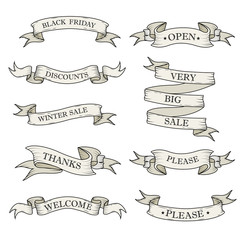 White ribbon banners set. Beautiful blank for decoration graphic