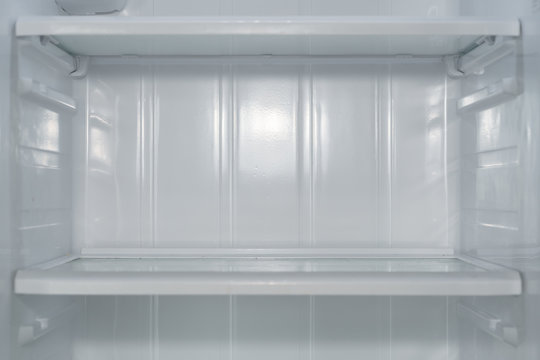 Empty Open Fridge With Shelves, Refrigerator.
