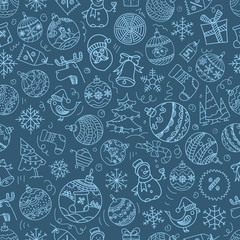 Christmas season vector seamless pattern. Xmas hand-drawn elemen