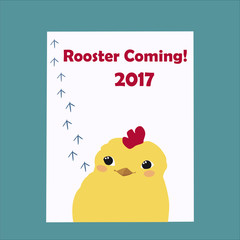 Cute Little Rooster Symbol of New Year 2017 Chinese. Footprint track Chicken hen Cock vector