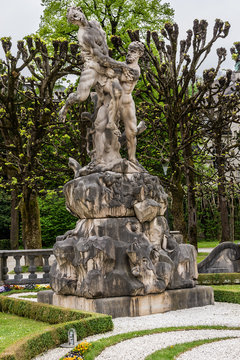 Antique statue in garden of Mirabell Palace. Salzburg, Austria.