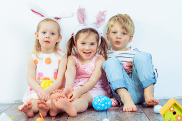 Preschoolers with Easter bunny ears on