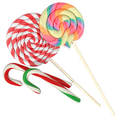 Set of different lollipops on a white background, 3d rendering