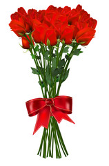 Bouquet of red roses with ribbon