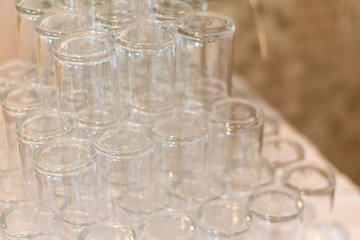 lot of empty glass for celebration event dinner,selective focus