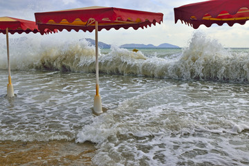 Storm on beach on Black sea coast.