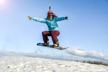 Girl jumping on the lake