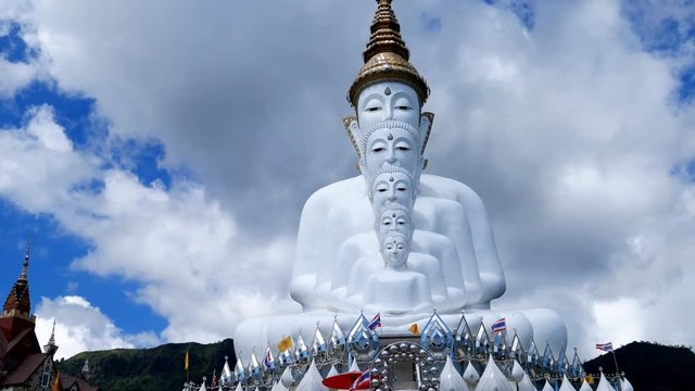 panning shot of Five Buddhas at Wat Phra Thad Pha Son Kaew Temple, Phetchabun, Thailand
