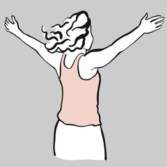 Frau reißt Arme nach Oben als Zeichen der Freiheit