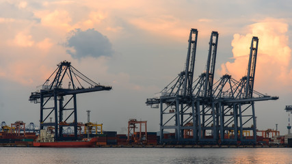 Containers port loading job by crane Trade Port Shipping