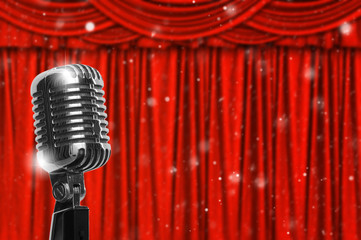 Retro microphone and curtain.