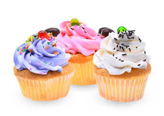 colorful of mini tasty cupcake isolated on white background