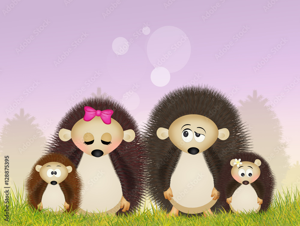 Poster family of hedgehogs