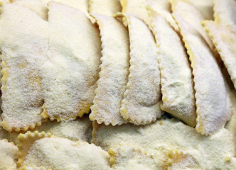 Fresh Italian stuffed ravioli pasta in retail