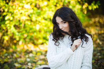 Beautiful girl portrait, outdoor on nature in  sunny day background