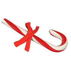 Christmas candy cane with bow, 3d illustration