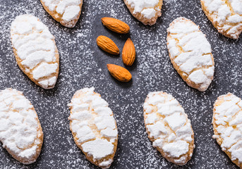 Ricciarelli cookies from Siena, Italy, top view.
