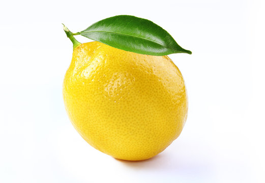 fresh lemon and leaf isolated white background
