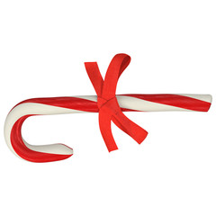 Christmas Candy Cane with Red Bow Isolated on White Background, 3d illustration