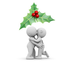 3d humans couple kissing under a mistletoe