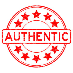 Grunge red authentic with star icon round rubber stamp