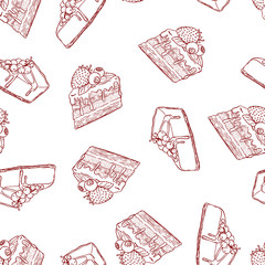 Cute seamless pattern made of hand drawn cakes.