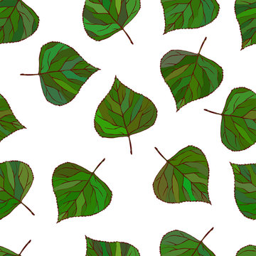 Nice seamless pattern made of green birch leaves.