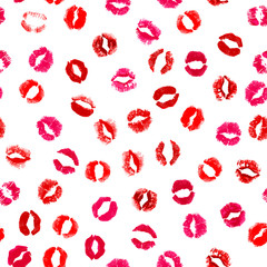 Cute seamless pattern made of pretty pink kisses.