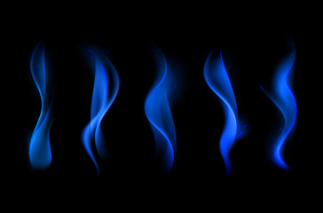 Vector Set of  Different Blue Fire Flame on Background