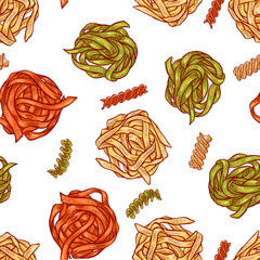 Cute seamless pattern made of hand drawn pasta types.