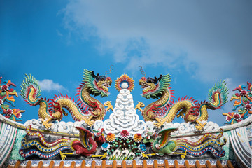 Fototapeta premium Chinese Dragon color full in blue sky.