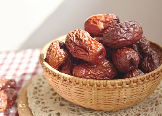 Red dates or Chinese jujube in a bamboo basket