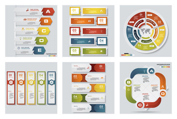 Collection of 6 design colorful presentation templates. Vector Background. For your idea and presentation.