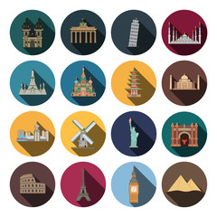 sixteen flat landmark icons 