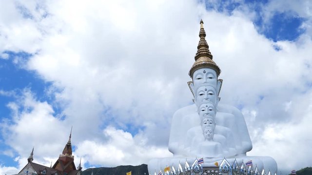 panning shot of Five Buddhas at Wat Phra Thad Pha Son Kaew Temple, Phetchabun, Thailand