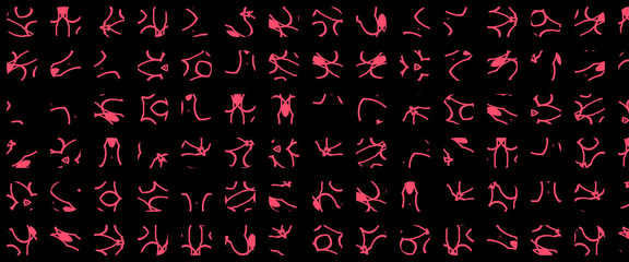 Complex line of alien hieroglyphs symbols isolated on black background. Digital illustration art work.