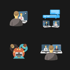 four laptop and people icons 