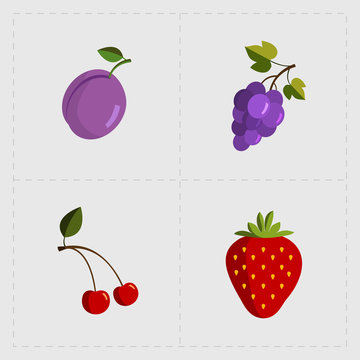 Colorful Fruit Icon Set on White Background 