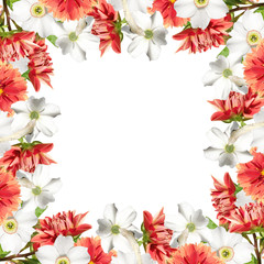 Beautiful floral pattern of daffodils and dahlias 