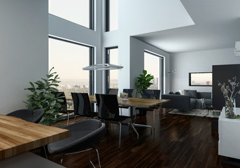 Modern living room interior with indoor balcony