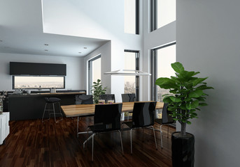 Modern living room interior with indoor balcony