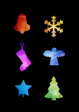 Watercolor Christmas Symbols Set
